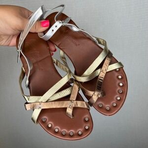 Matt Bernson Jack Designed in New York Metallic Gold Silver Studded Sandals